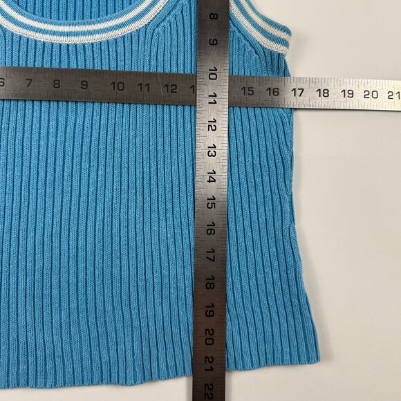 Y2K Blue Ribbed Knit Sweater Tank Top Scoop Neckline - Picture 4 of 5